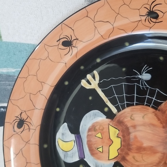 Halloween GATES WARE Laurie Gates 11-3/4" Single PUMPKIN SCARECROW Dinner Plate - Picture 6 of 14
